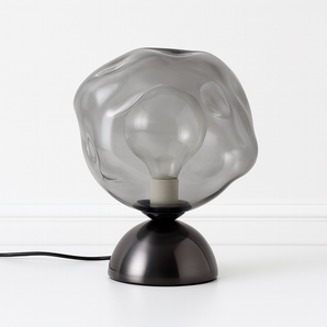 Luminária De Mesa Abajur Moderna Minimalista Metal Vidro Zagaz - Ø15x21cm / Prata e Fumê - ORNE™