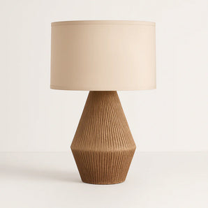 Luminária de Mesa Abajur Moderna Minimalista LED Vime Zari - Ø35x53cm / Bege e Marrom - ORNE™