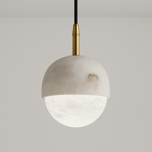 Luminária Pendente Moderna Minimalista LED Mármore Fallanza - Ø17x20cm / Mármore e Alumínio / Branco Quente (3000K) - ORNE™