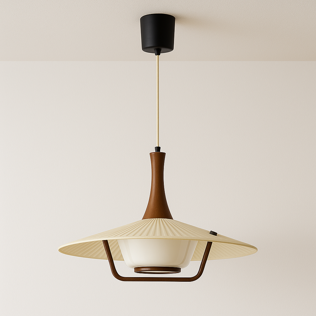 Luminária Pendente Minimalista Tecido Madeira Moira