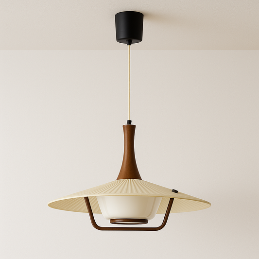Luminária Pendente Minimalista Tecido Madeira Moira