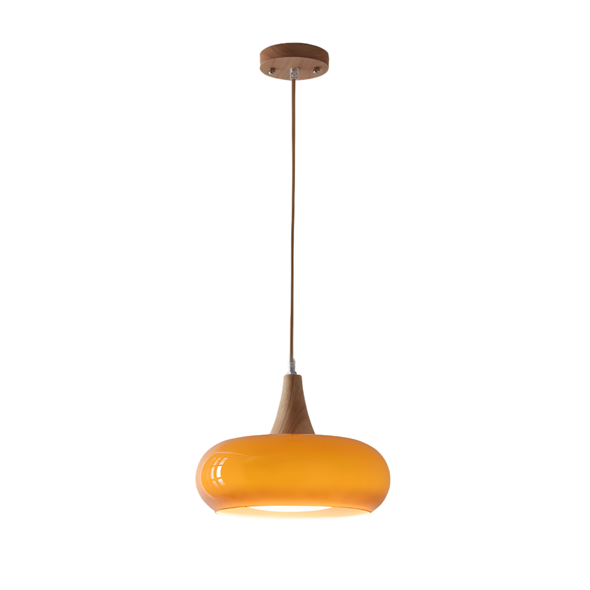 Luminária Pendente Moderna Minimalista Vidro Madeira Pumpkin