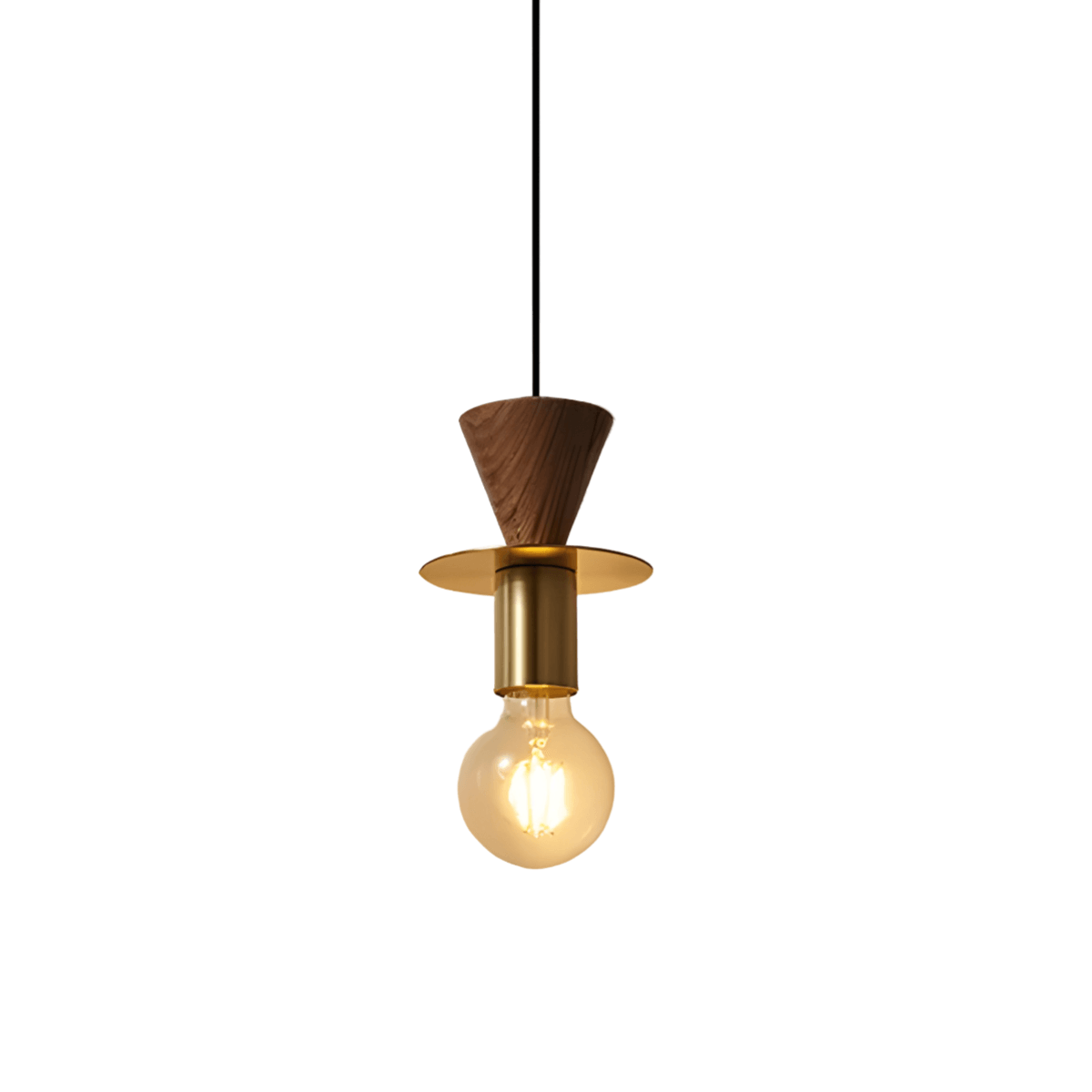 Luminária Pendente Moderna Minimalista Metal Madeira Zeno - C / Dourado