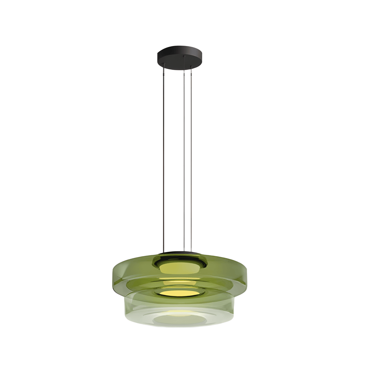 Luminária Pendente Moderna Minimalista Vidro LED Clove - Verde / 2 camadas / Ø35cm / Branco Quente (3000K)