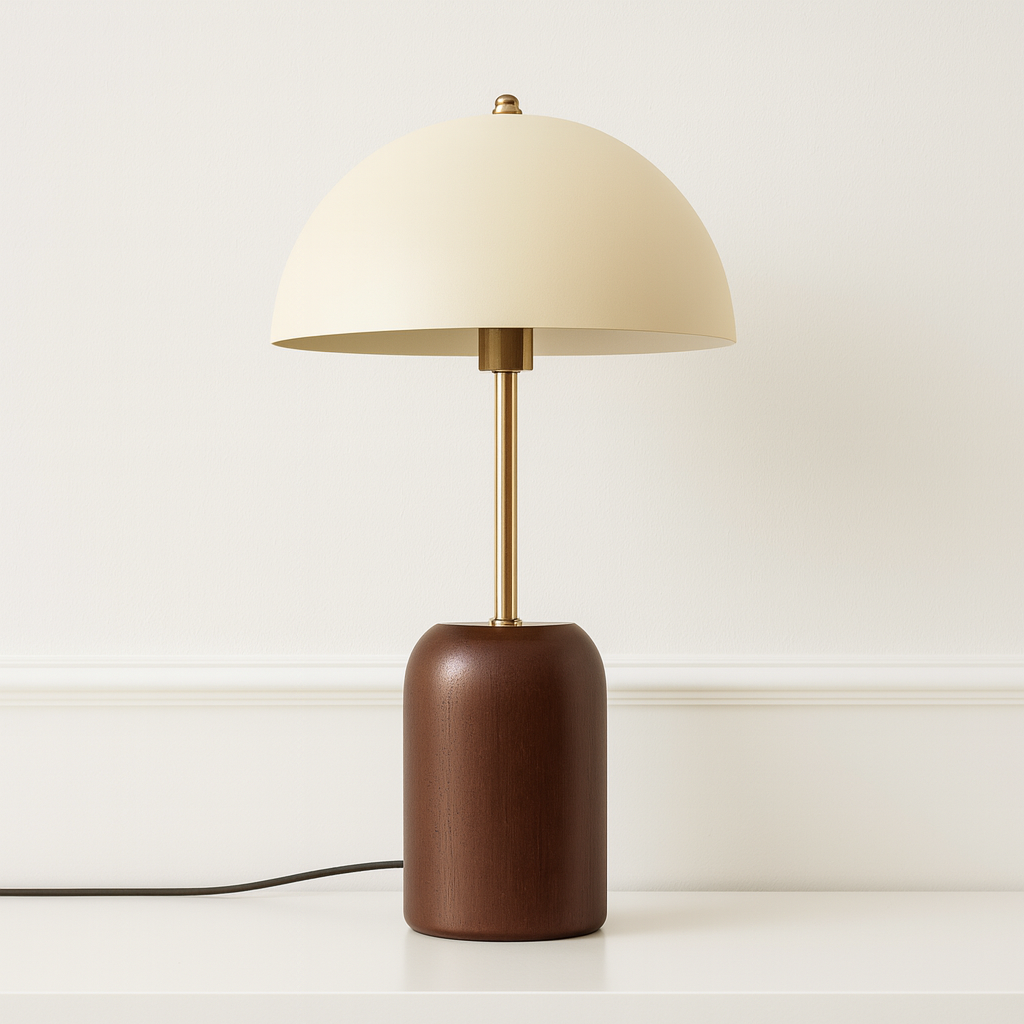 Luminária De Mesa Abajur Moderna Minimalista Metal Madeira Melito