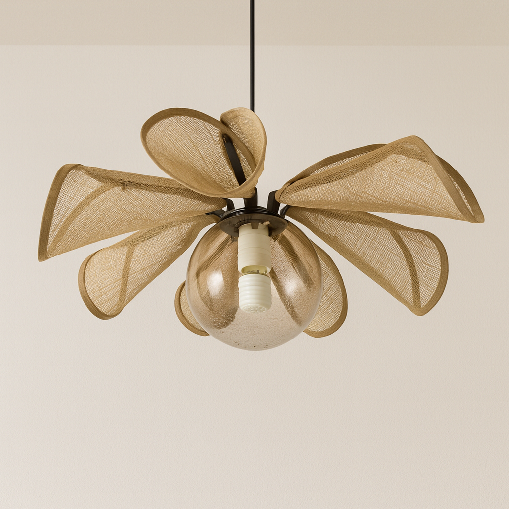 Luminária Pendente Moderna Minimalista Tecido Metal Vidro Slovian