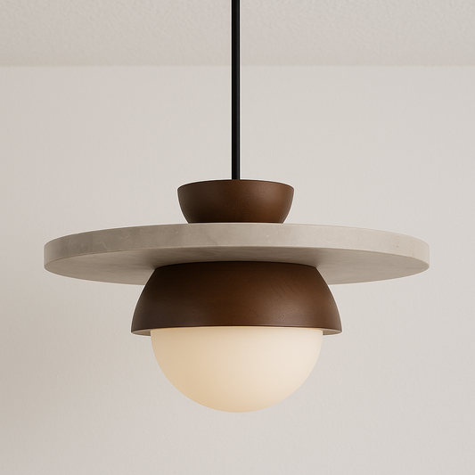 Luminária Pendente Moderna Minimalista Mármore Travertino Madeira Globo Bryan