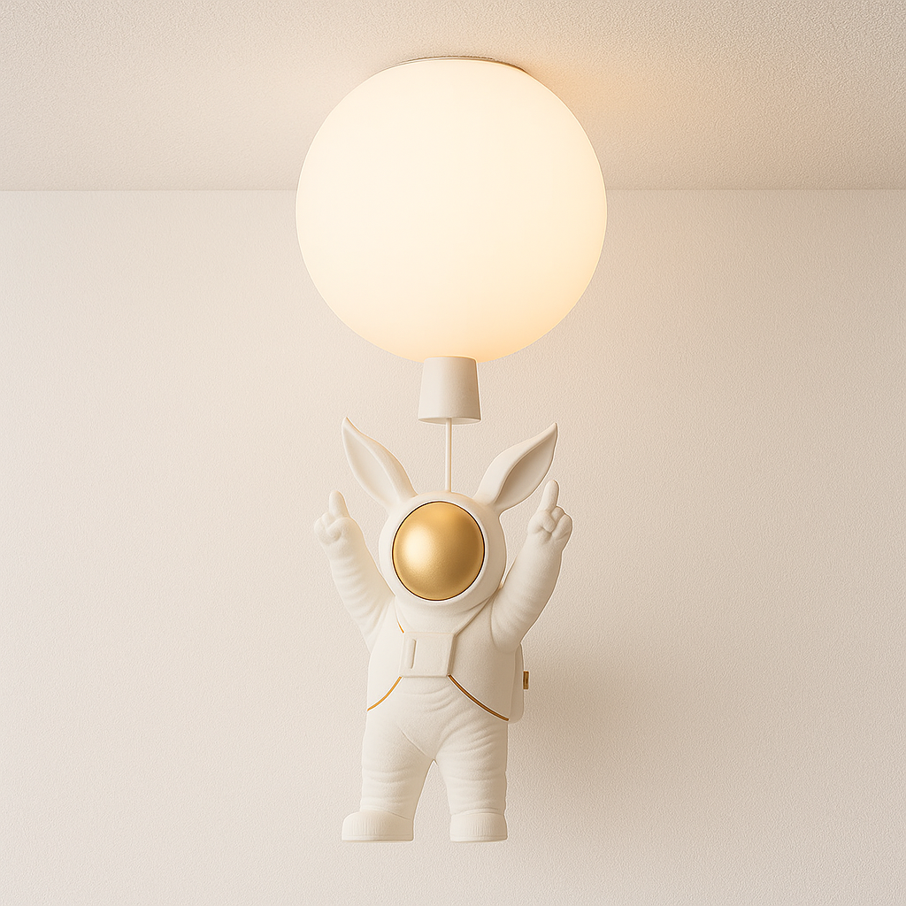 Luminária Plafon Moderna Infantil Lúdico Astronauta Lua Wings