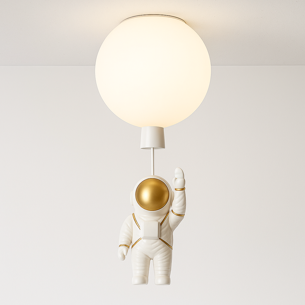 Luminária Plafon Moderna Infantil Lúdico Astronauta Lua Wings