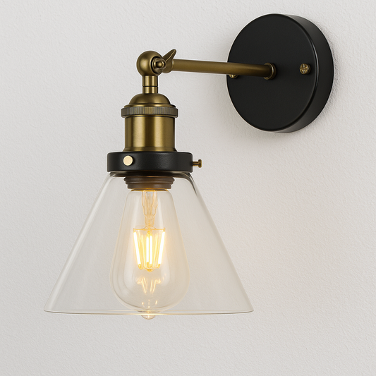 Luminária Arandela Retrô Industrial Preto e Dourado Vidro Spire