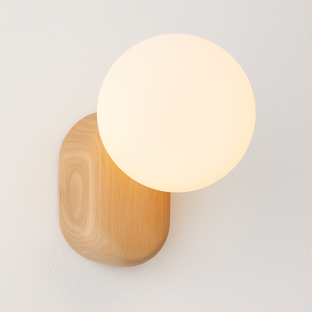 Luminária Arandela Moderna Minimalista Rústica Madeira Globo Bola Vidro Voltti