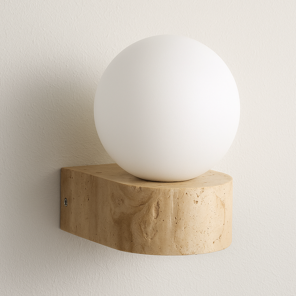 Luminária Arandela Moderna Minimalista Globo Bola Mármore Travertino Tunis