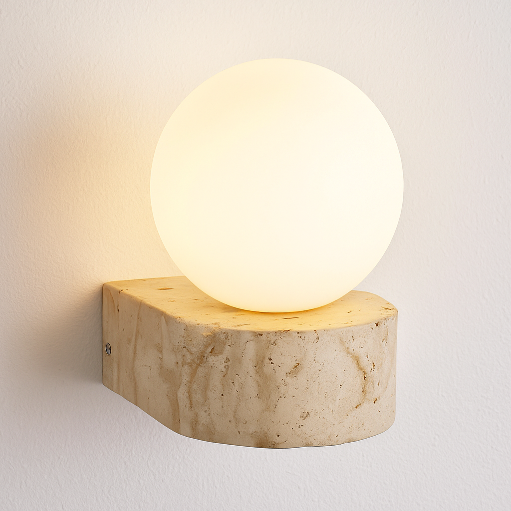 Luminária Arandela Moderna Minimalista Globo Bola Mármore Travertino Tunis