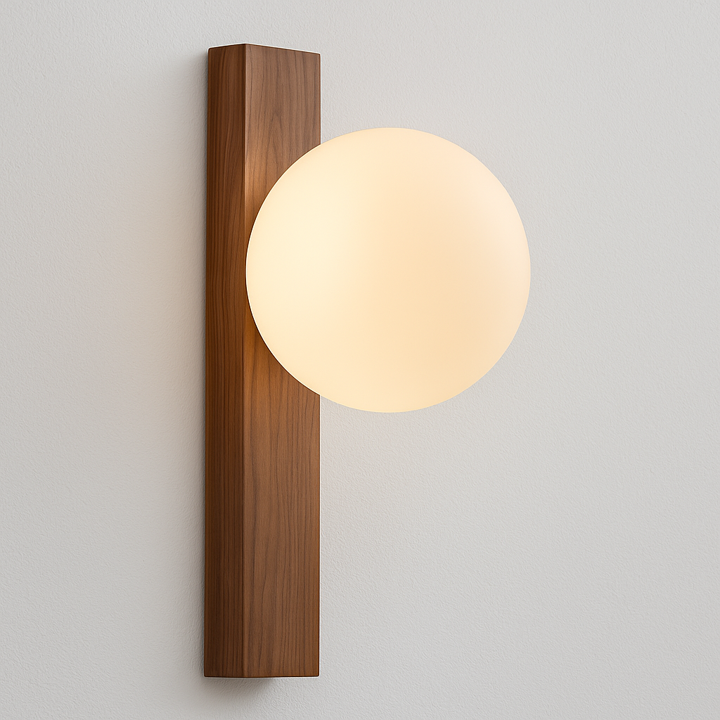 Luminária Arandela Moderna Minimalista Rústico Madeira Globo Vidro Ragnar