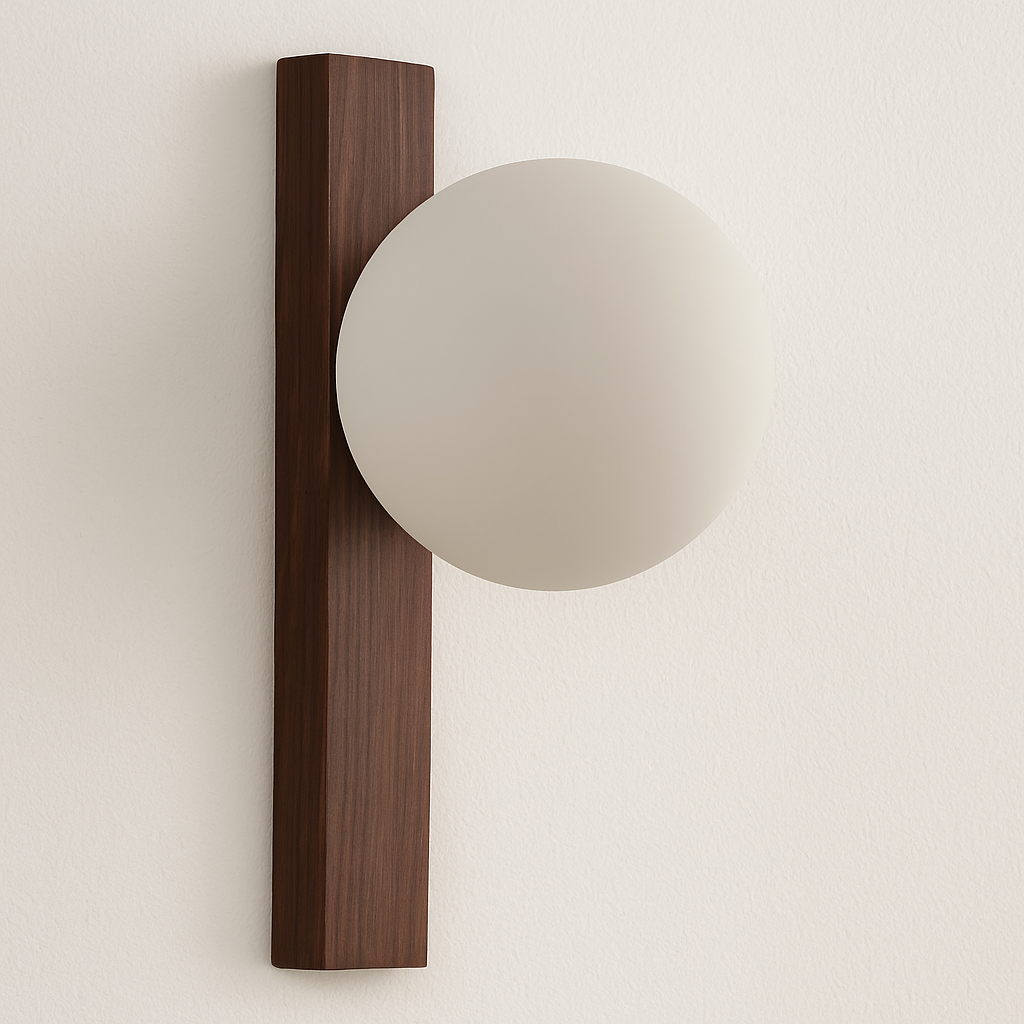 Luminária Arandela Moderna Minimalista Rústico Madeira Globo Vidro Ragnar