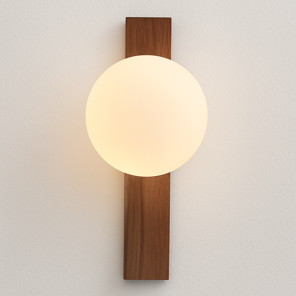 Luminária Arandela Moderna Minimalista Rústico Madeira Globo Vidro Ragnar