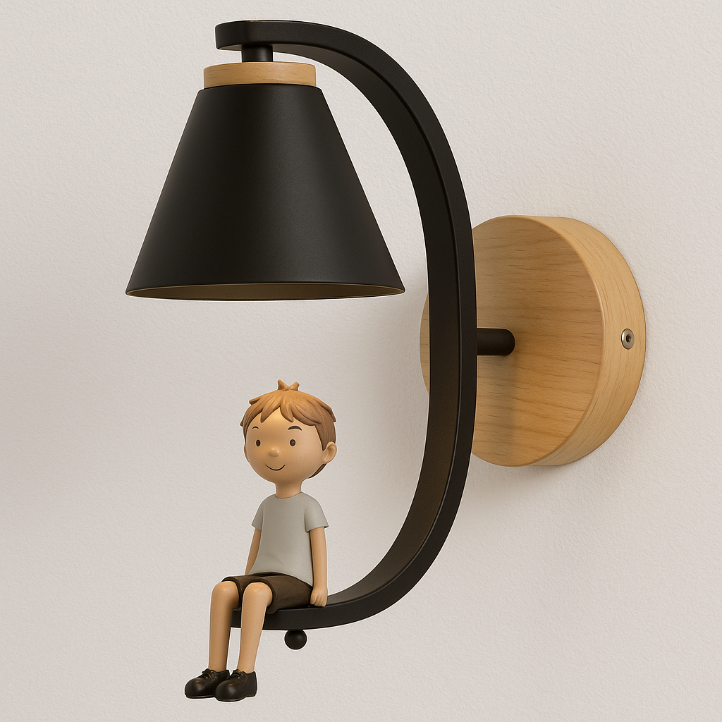 Luminária Arandela Moderna Retrô Infantil Madeira Metal Delight