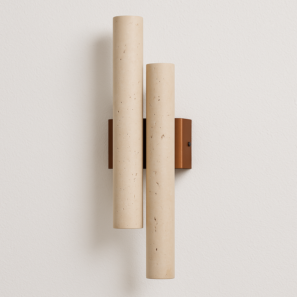 Luminária Arandela Moderna Minimalista Mármore Travertino Titte Double
