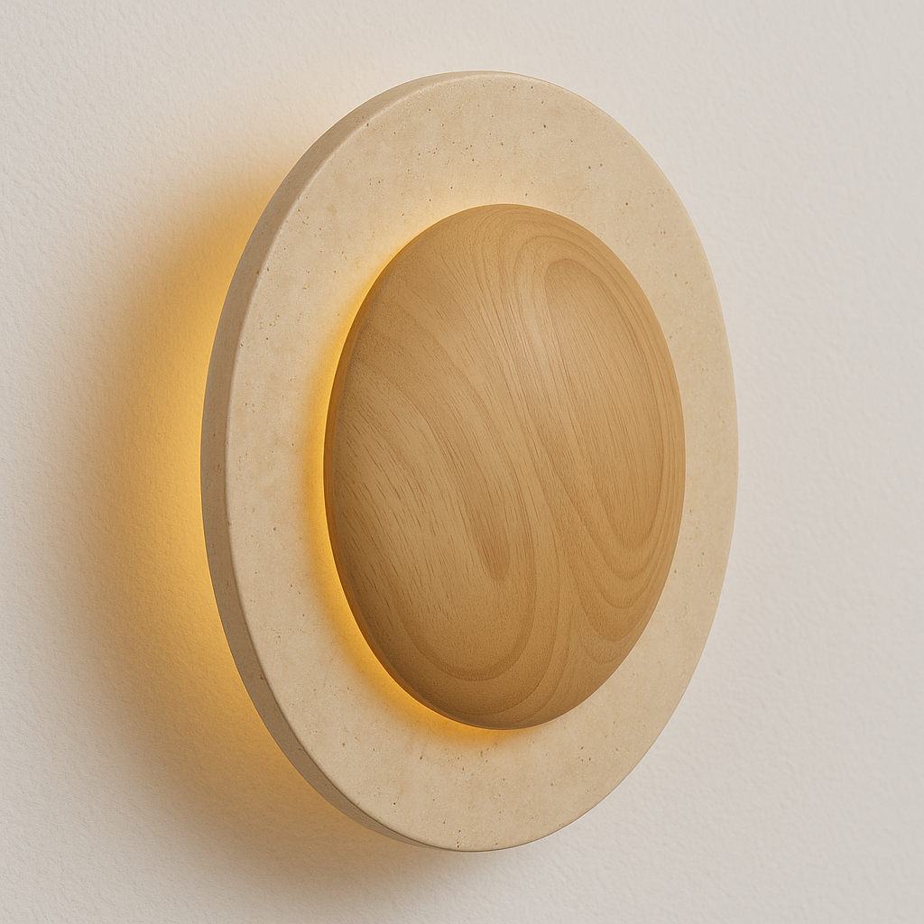 Luminária Arandela Moderna Minimalista Mármore Travertino Madeira Viena