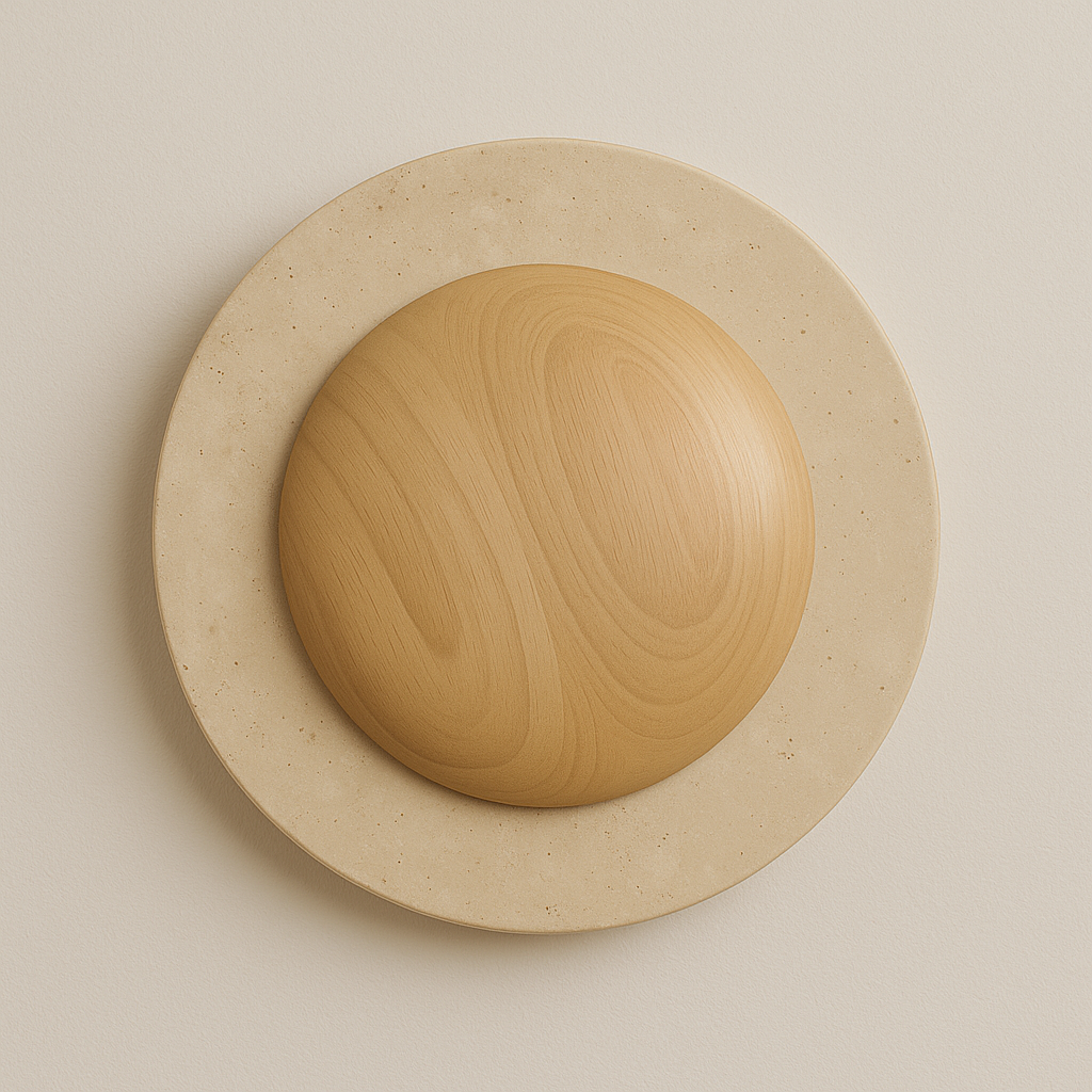 Luminária Arandela Moderna Minimalista Mármore Travertino Madeira Viena