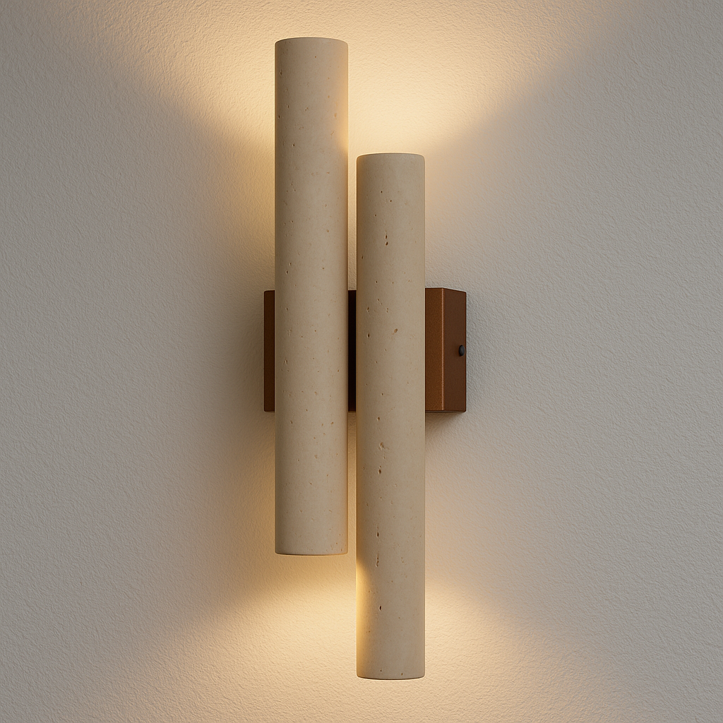 Luminária Arandela Moderna Minimalista Mármore Travertino Titte Double