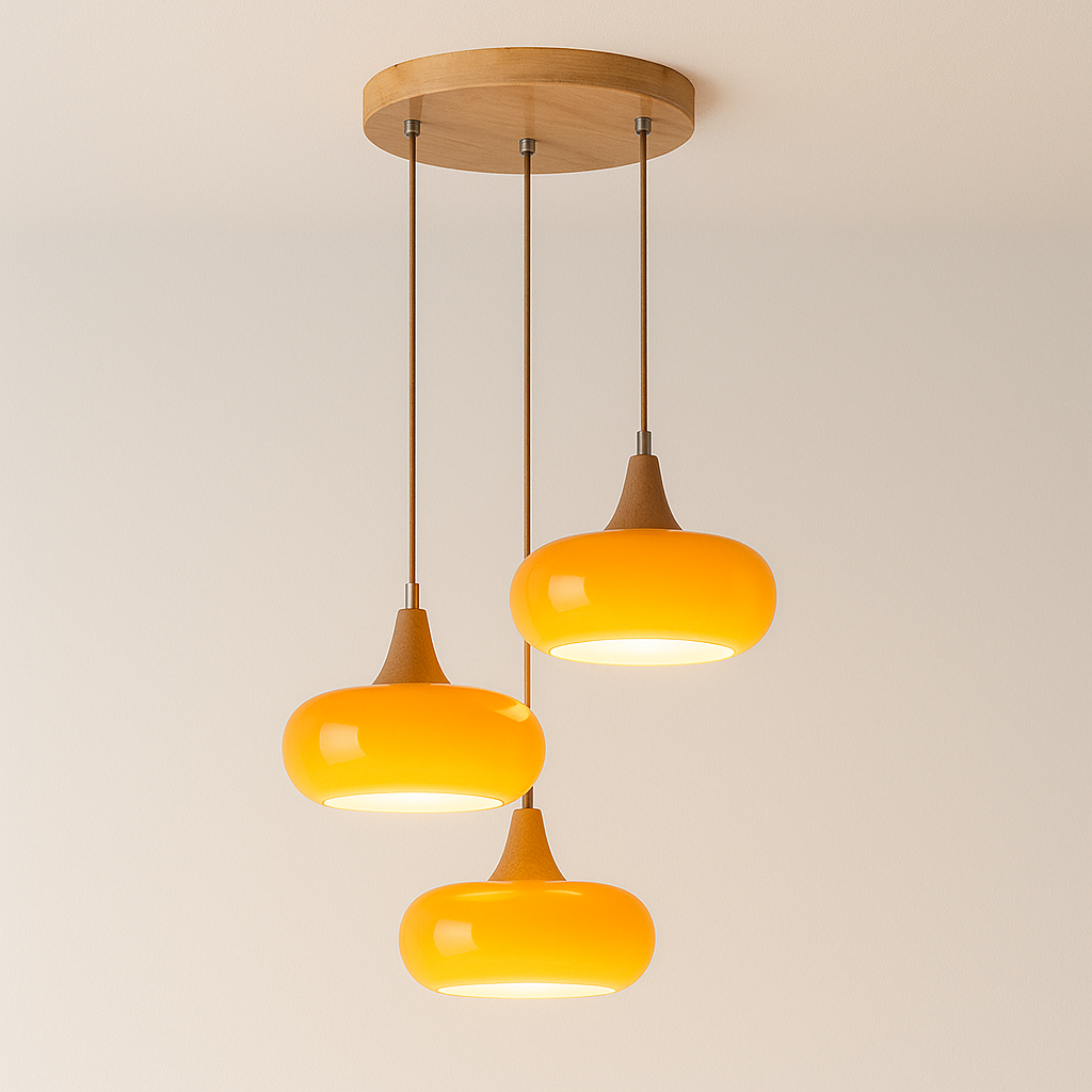 Luminária Pendente Moderna Minimalista Vidro Madeira Pumpkin