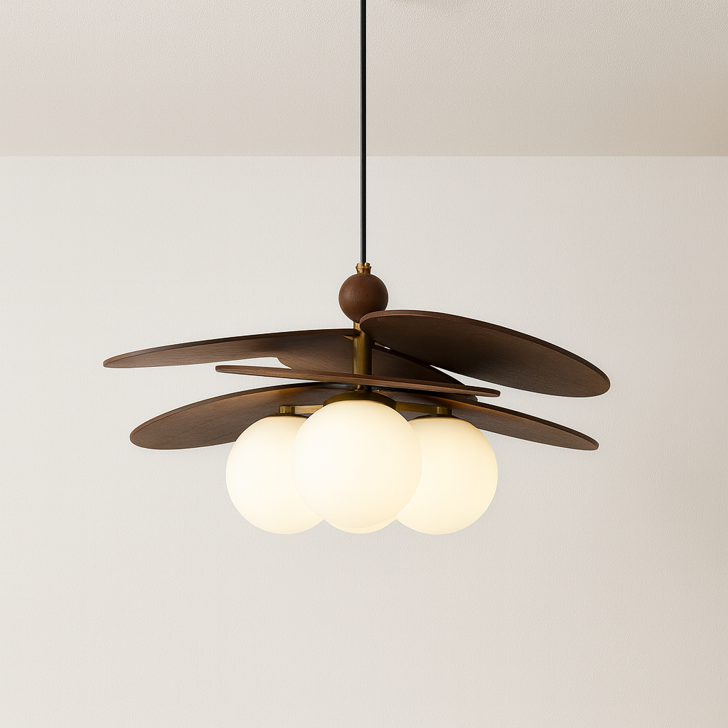 Luminária Pendente Moderna Minimalista Madeira Vidro Husie