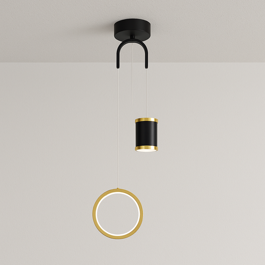 Luminária Pendente Minimalista Moderna Preto e Dourado Doom