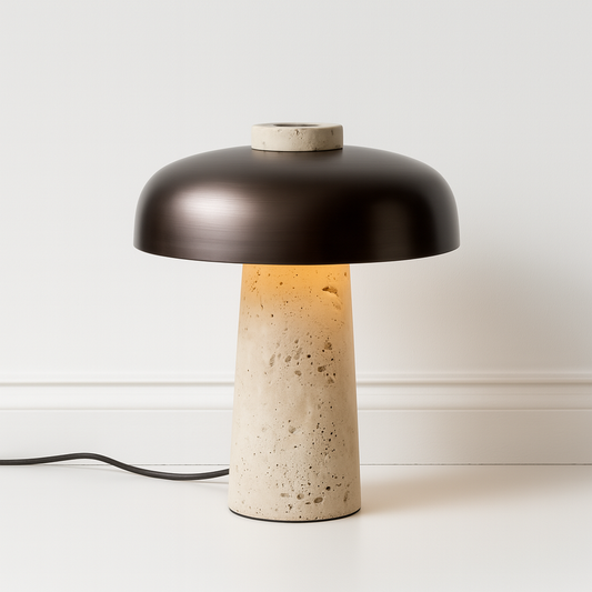 Luminária Abajur Moderna Minimalista Mármore Travertino Polaris
