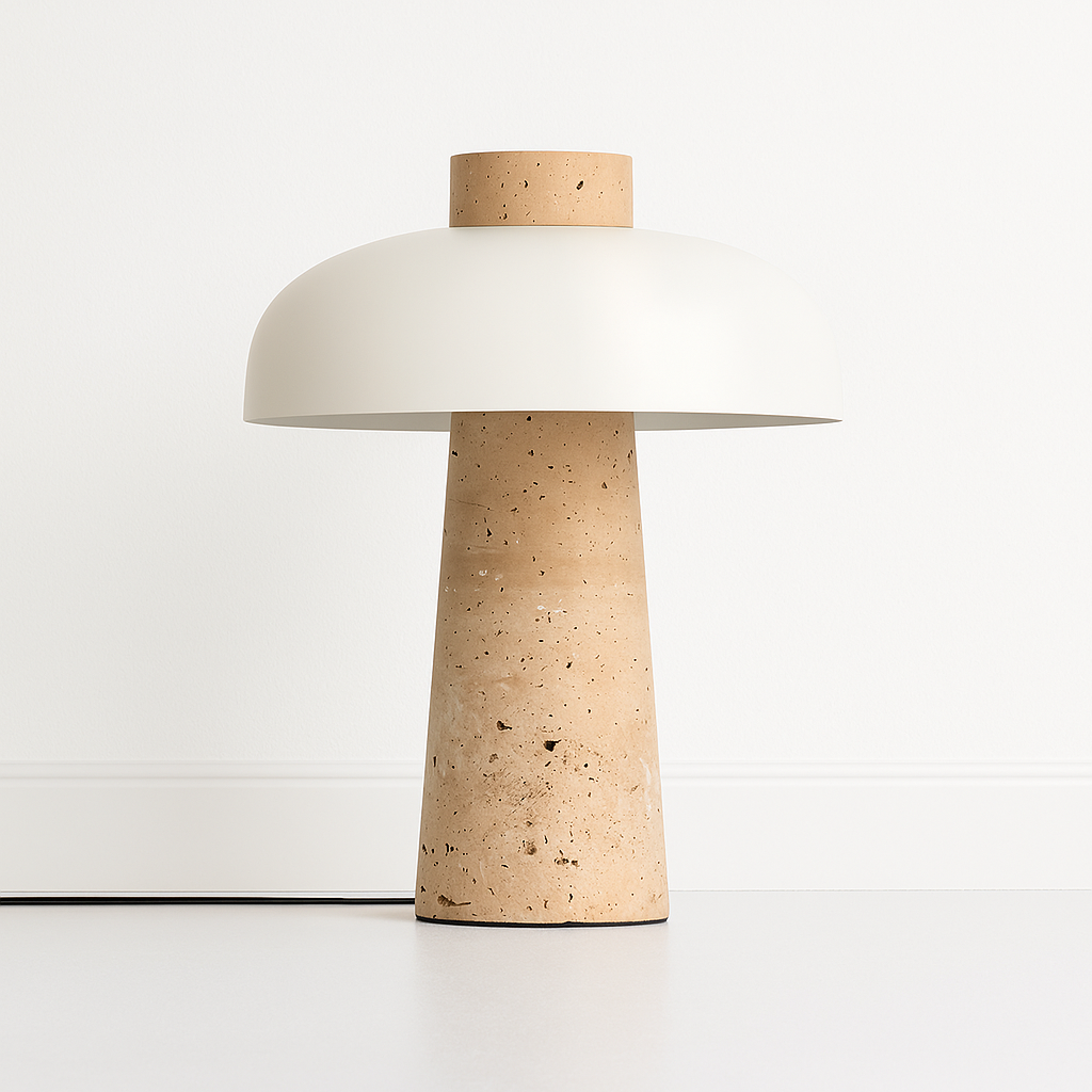 Luminária Abajur Moderna Minimalista Mármore Travertino Polaris