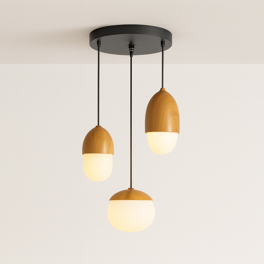 Luminária Pendente Moderna Minimalista Vidro Madeira Uliven