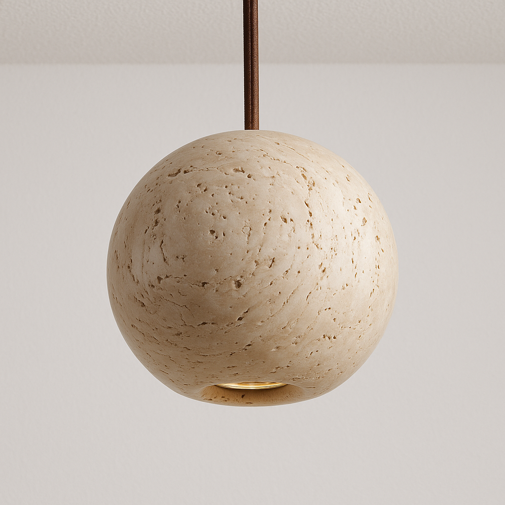 Luminária Pendente Moderna Minimalista Redondo Mármore Travertino Rykz