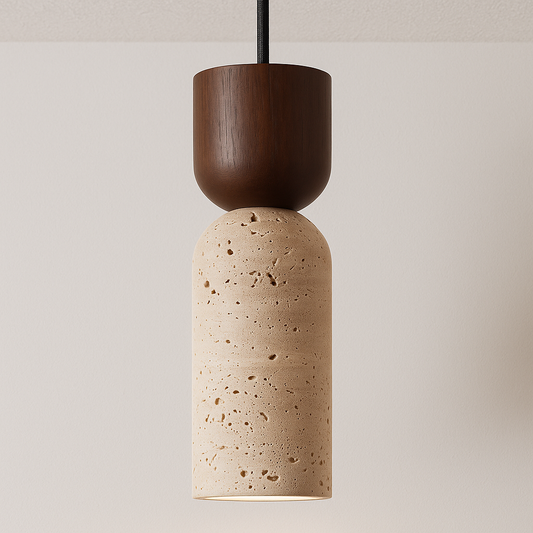 Luminária Pendente Moderna Minimalista Madeira Mármore Travertino Wakz