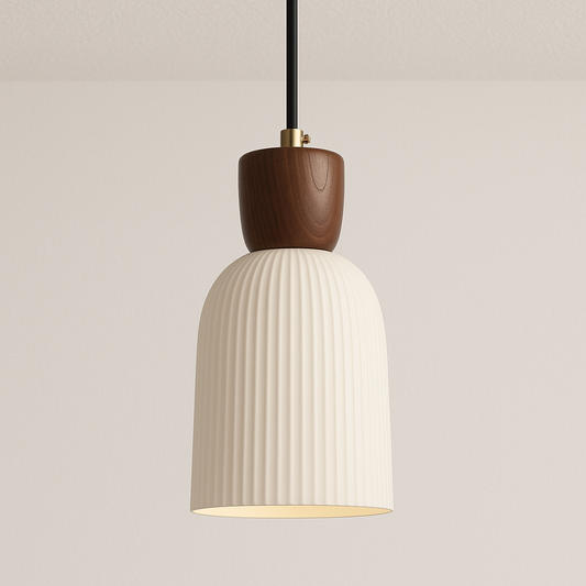 Luminária Pendente Moderna Minimalista Madeira Cerâmica Walnut