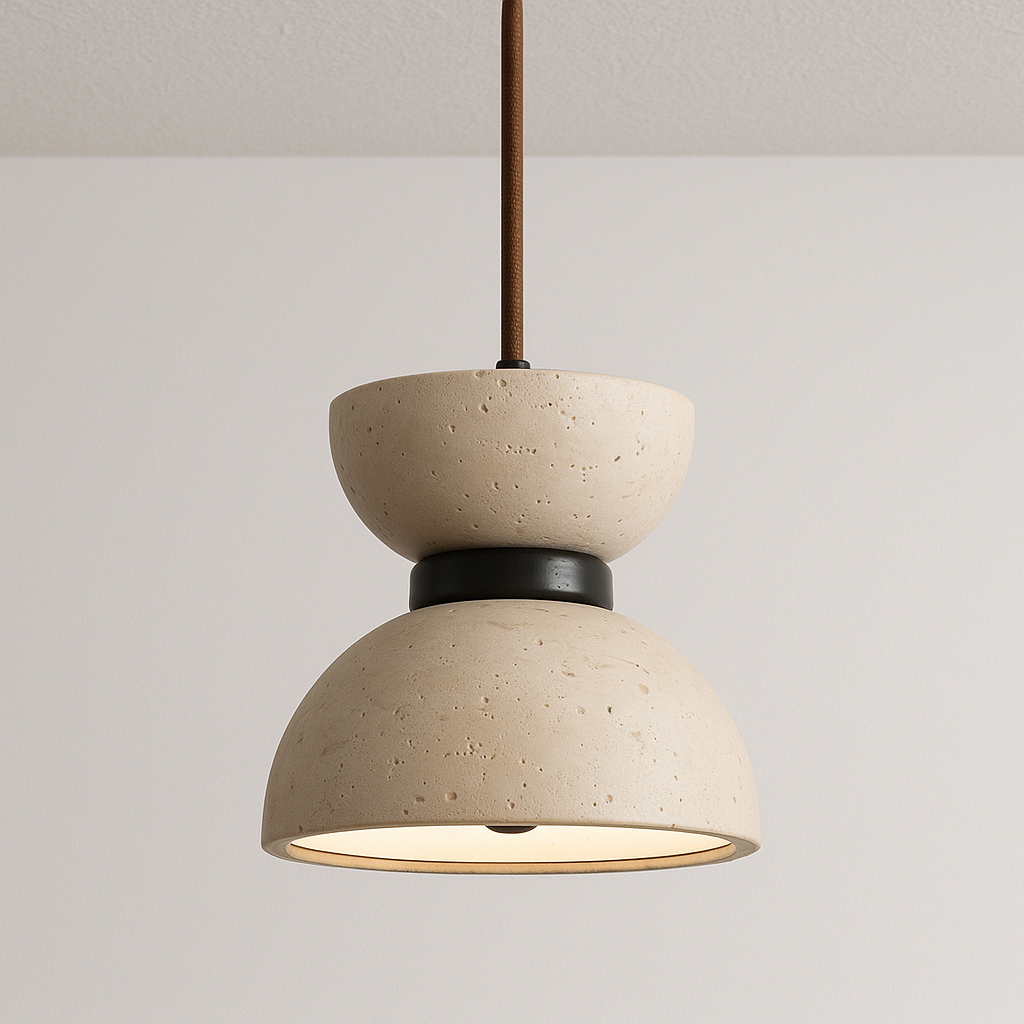 Luminária Pendente Moderna Minimalista Madeira Mármore Travertino Zyla