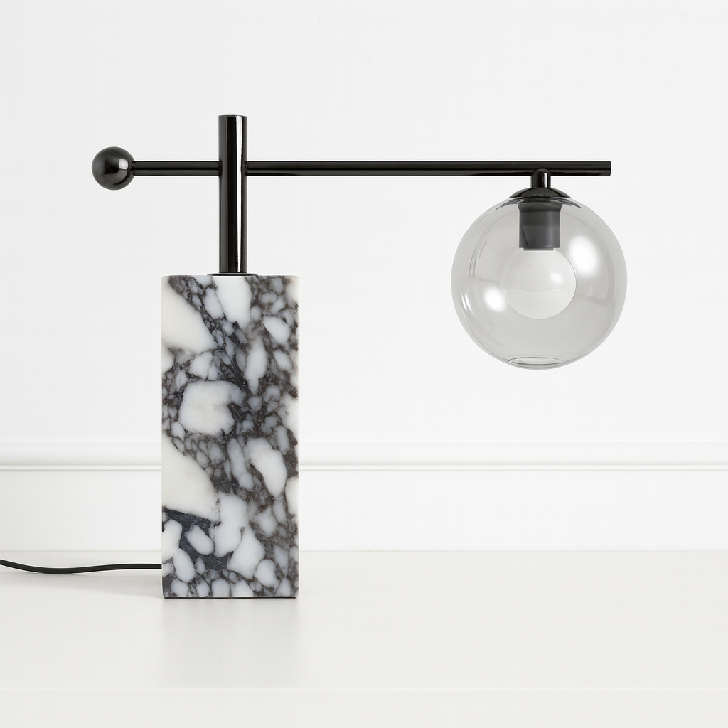 Luminária Abajur Moderna Minimalista Mármore Metal Vidro Nouni