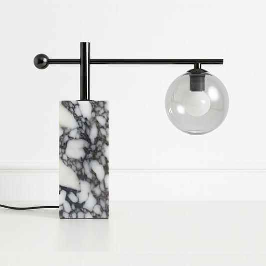 Luminária Abajur Moderna Minimalista Mármore Metal Vidro Nouni