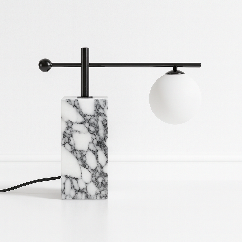 Luminária Abajur Moderna Minimalista Mármore Metal Vidro Nouni