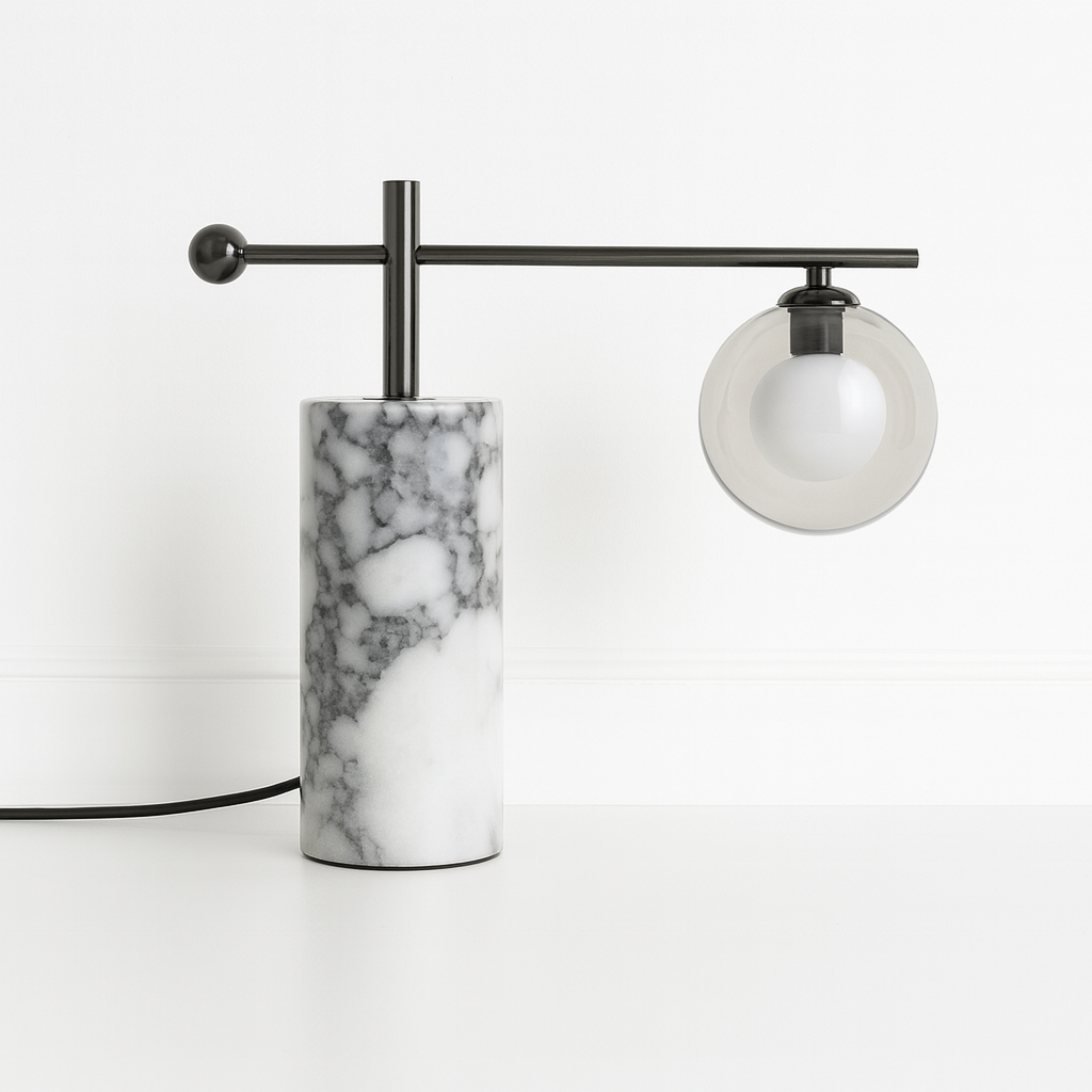 Luminária Abajur Moderna Minimalista Mármore Metal Vidro Nouni