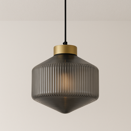 Luminária Pendente Moderna Minimalista Metal Vidro Canelado Avlon