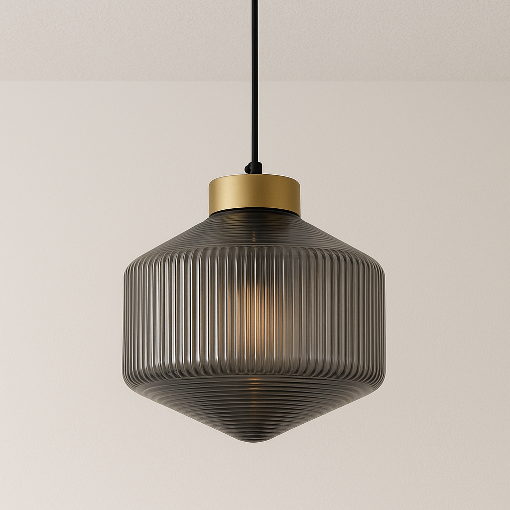 Luminária Pendente Moderna Minimalista Metal Vidro Canelado Avlon
