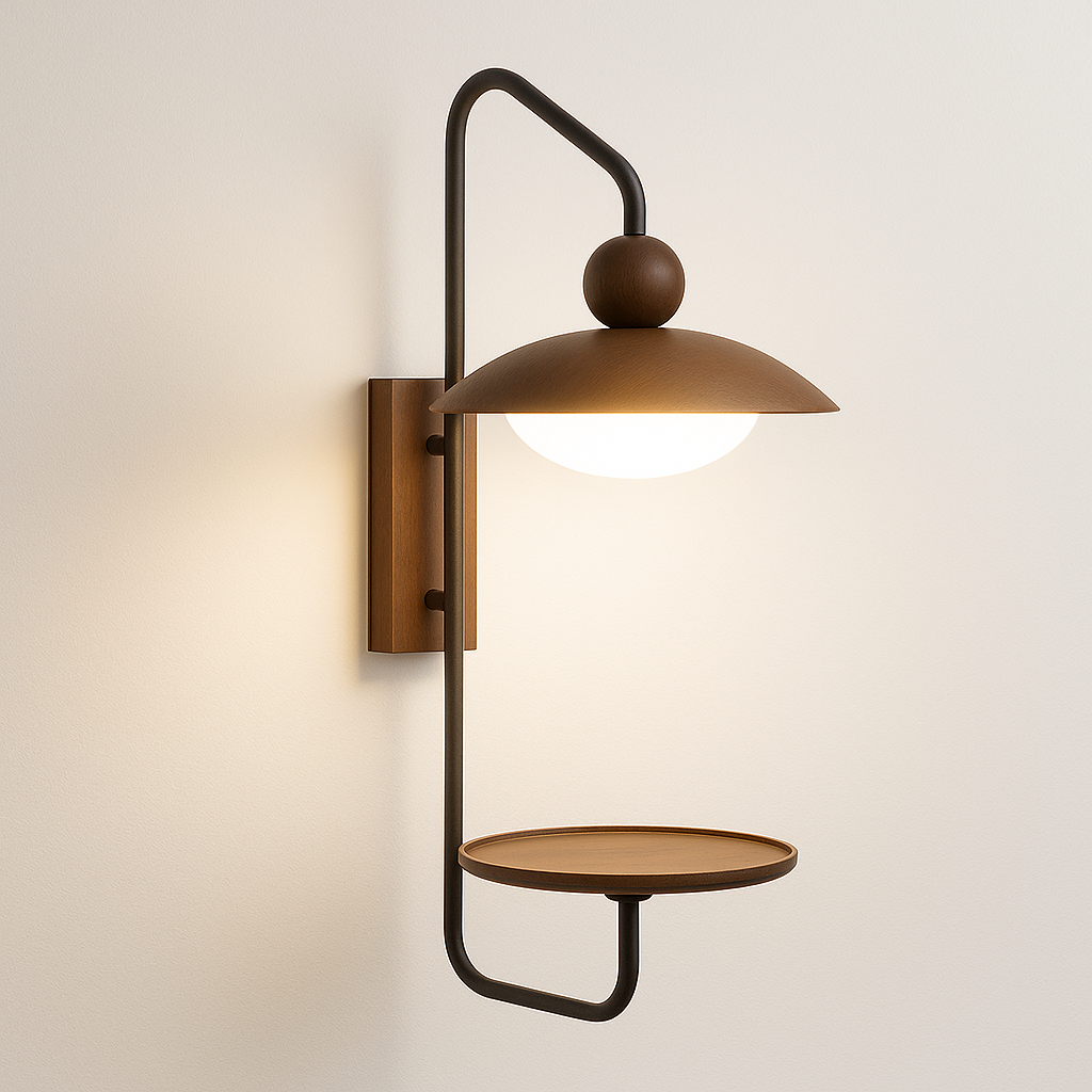 Luminária Arandela Moderna Minimalista LED Metal Madeira Acrílico Ambla