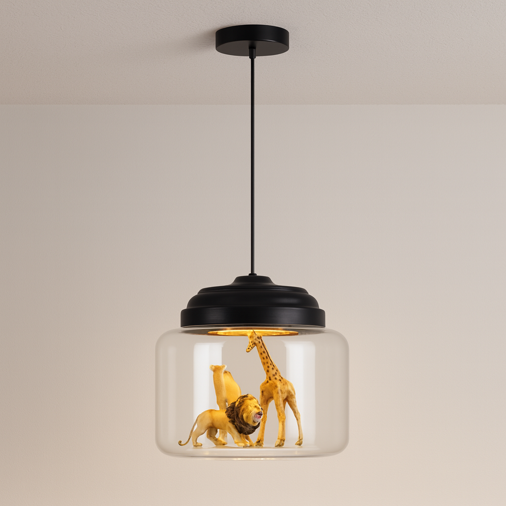 Luminária Pendente Moderna Minimalista Infantil Vidro Safari