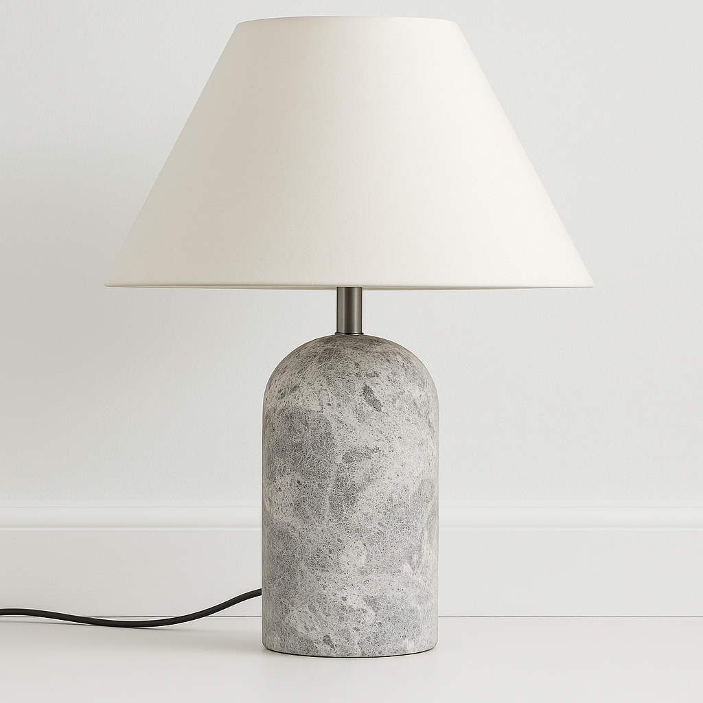 Luminária De Mesa Abajur Minimalista Mármore Tecido Zarya