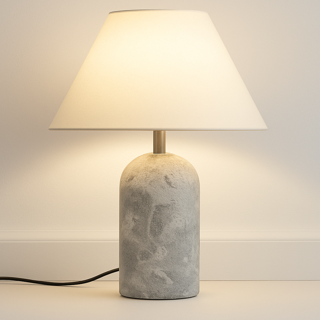 Luminária De Mesa Abajur Minimalista Mármore Tecido Zarya