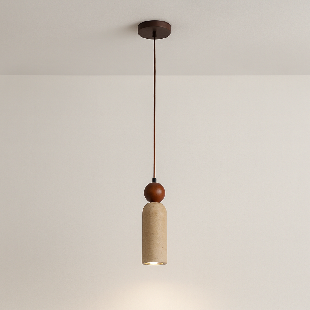 Luminária Pendente Moderna Minimalista Travertino Madeira Kaiu