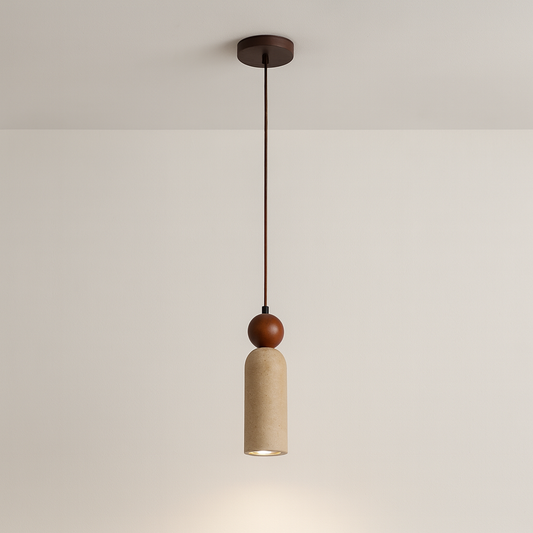 Luminária Pendente Moderna Minimalista Travertino Madeira Kaiu