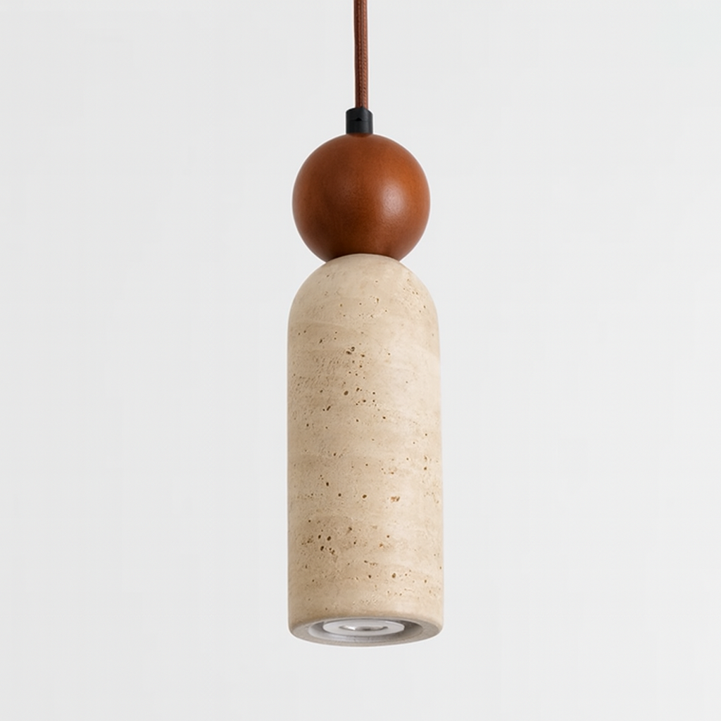 Luminária Pendente Moderna Minimalista Travertino Madeira Kaiu