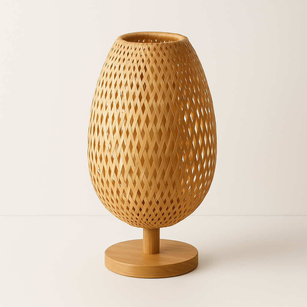 Luminária de Mesa Moderna Minimalista Palha Madeira Cumaru
