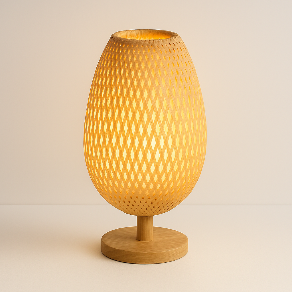Luminária de Mesa Moderna Minimalista Palha Madeira Cumaru